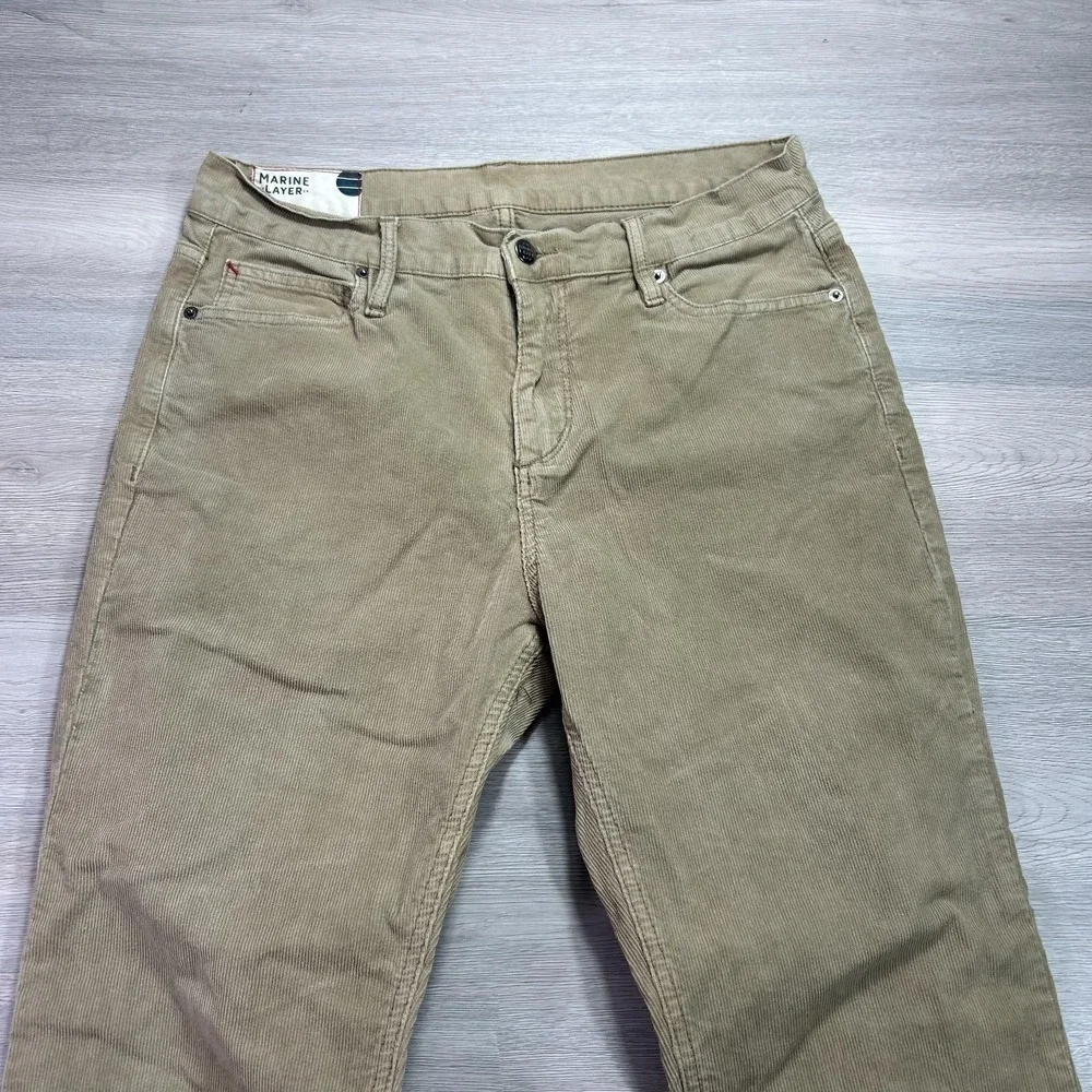Marine Layer Pants Mens 33x32 Beige Corduroy Slim Straight 5 Pocket Casual